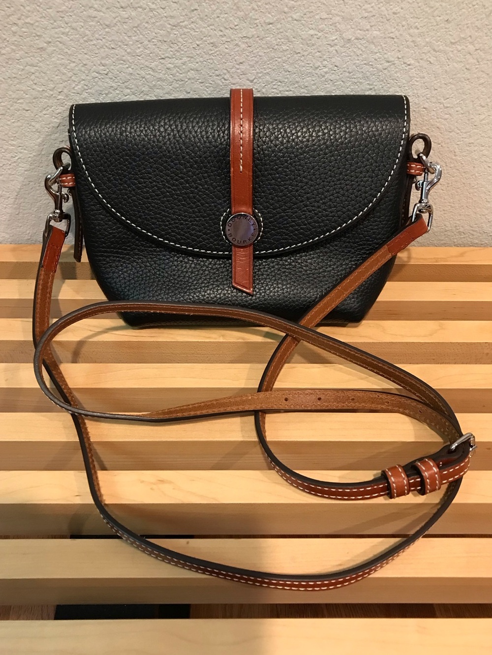 Dooney & Bourke Black and Tan Pebbled Leather Crossbody Bag